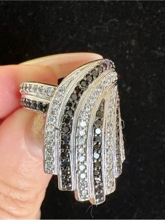 Jewelry - LARGE GENUINE 2 CT Black White Diamond
Ring Art Deco Sz 7 Sterling S 18k Gold P